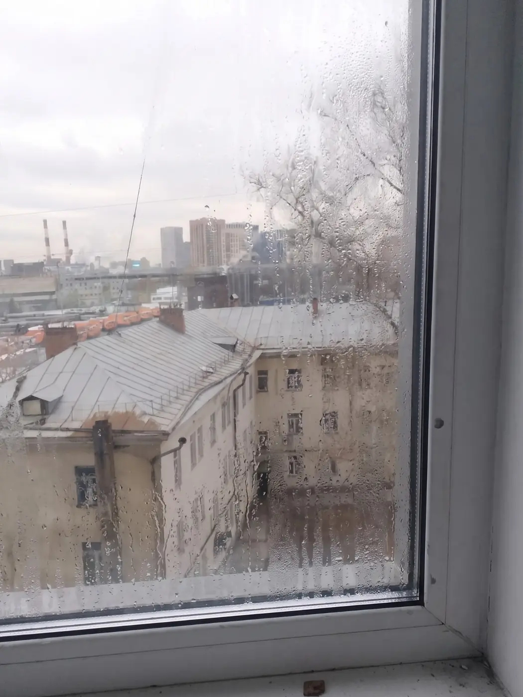 ДО замены: конденсат и потоки воды по стеклопакету в квартире в центре Москвы у ТТК